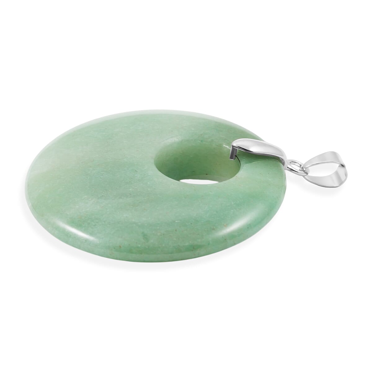 Green Aventurine 52.35 ctw Donut Pendant in Silvertone with Stainless Steel Necklace (20 Inches) image number 3