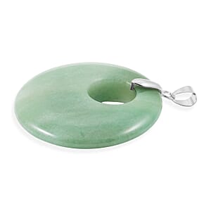 Green Aventurine 52.35 ctw Donut Pendant in Silvertone with Stainless Steel Necklace (20 Inches)