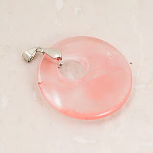 Cherry Quartz 52.35 ctw Donut Pendant in Silvertone with Stainless Steel Necklace (20 Inches)