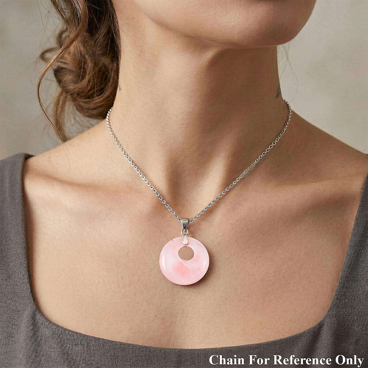 Cherry Quartz 52.35 ctw Donut Pendant in Silvertone with Stainless Steel Necklace (20 Inches) image number 2