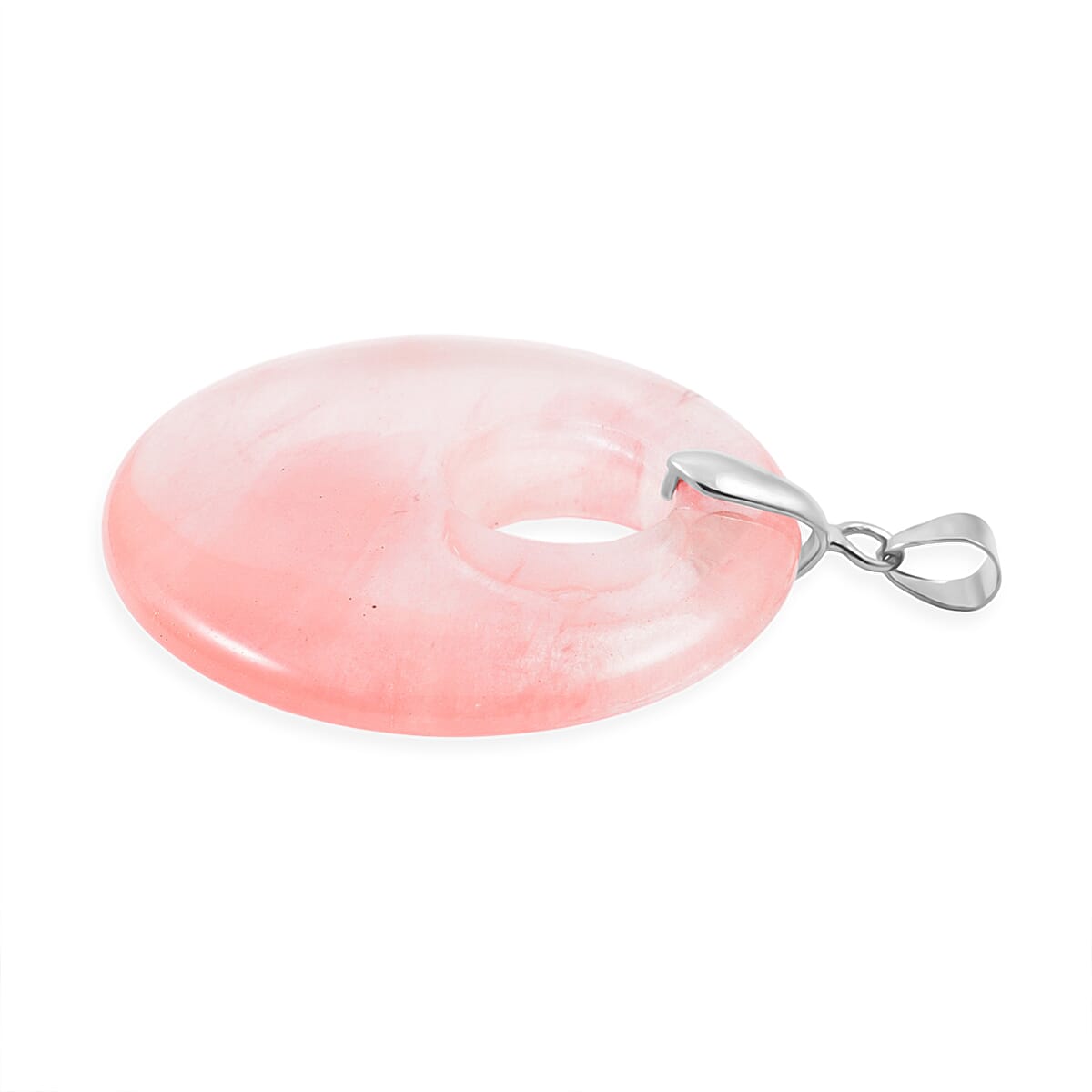 Cherry Quartz 52.35 ctw Donut Pendant in Silvertone with Stainless Steel Necklace (20 Inches) image number 3
