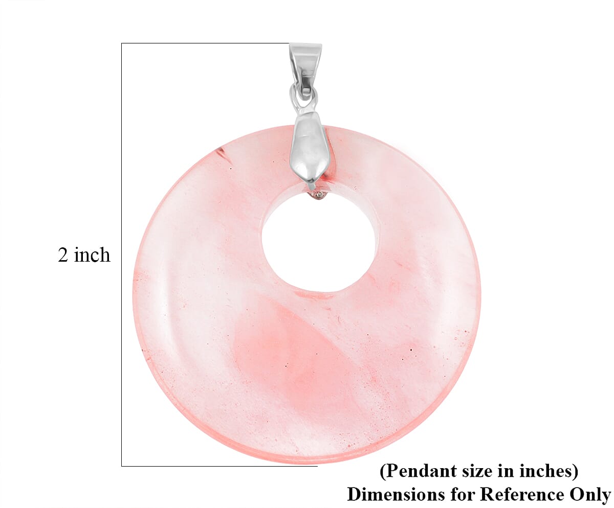Cherry Quartz 52.35 ctw Donut Pendant in Silvertone with Stainless Steel Necklace (20 Inches) image number 4