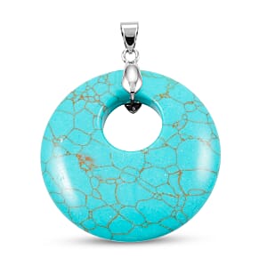 Howlite 52.35 ctw Donut Pendant in Silvertone with Stainless Steel Necklace (20 Inches)