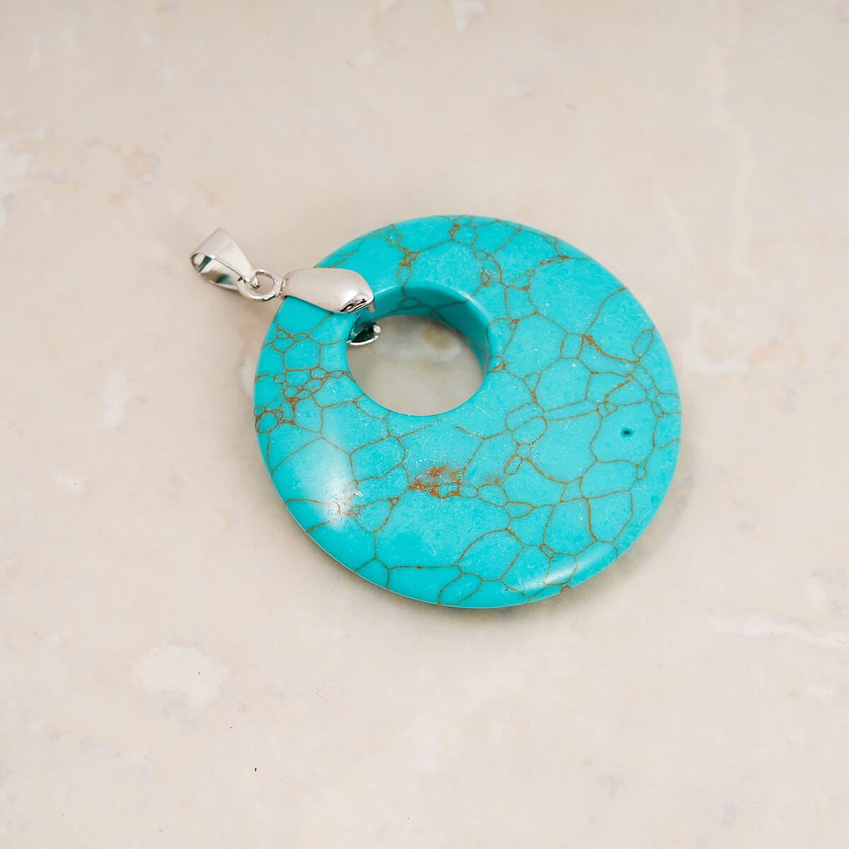 Howlite 52.35 ctw Donut Pendant in Silvertone with Stainless Steel Necklace (20 Inches) image number 1