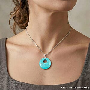 Howlite 52.35 ctw Donut Pendant in Silvertone with Stainless Steel Necklace (20 Inches)