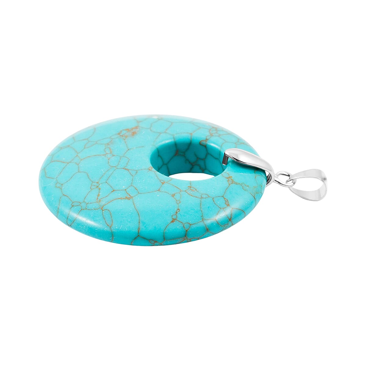 Howlite 52.35 ctw Donut Pendant in Silvertone with Stainless Steel Necklace (20 Inches) image number 3