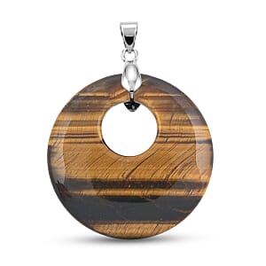 Tiger's Eye 52.35 ctw Donut Pendant in Silvertone with Stainless Steel Necklace (20 Inches)