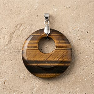 Tiger's Eye 52.35 ctw Donut Pendant in Silvertone with Stainless Steel Necklace (20 Inches)