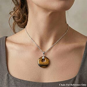 Tiger's Eye 52.35 ctw Donut Pendant in Silvertone with Stainless Steel Necklace (20 Inches)