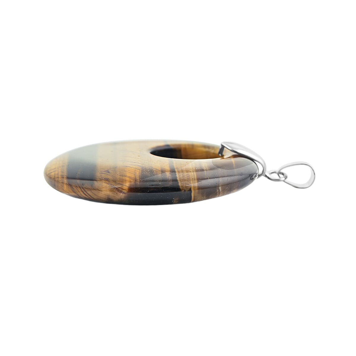 Tiger's Eye 52.35 ctw Donut Pendant in Silvertone with Stainless Steel Necklace (20 Inches) image number 3