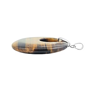 Tiger's Eye 52.35 ctw Donut Pendant in Silvertone with Stainless Steel Necklace (20 Inches)