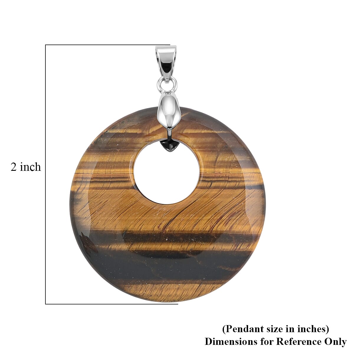 Tiger's Eye 52.35 ctw Donut Pendant in Silvertone with Stainless Steel Necklace (20 Inches) image number 4