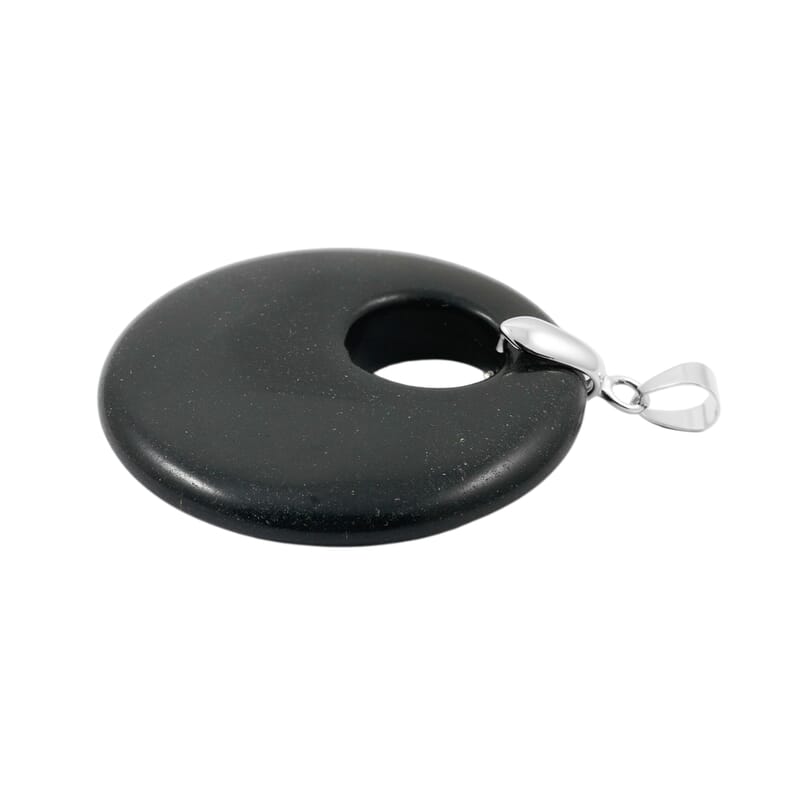 Black Obsidian 52.35 ctw Donut Pendant in Silvertone with Stainless Steel Necklace (20 Inches)