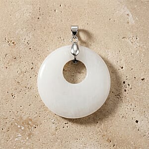 Clear Quartz 52.35 ctw Donut Pendant in Silvertone with Stainless Steel Necklace (20 Inches)
