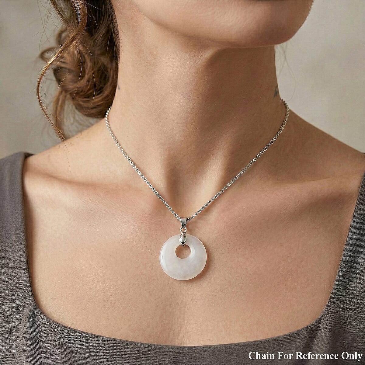 Clear Quartz 52.35 ctw Donut Pendant in Silvertone with Stainless Steel Necklace (20 Inches) image number 2