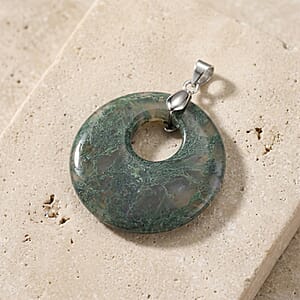 Moss Agate 52.35 ctw Donut Pendant in Silvertone with Stainless Steel Necklace (20 Inches)