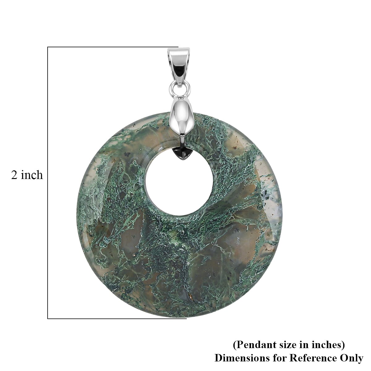 Moss Agate 52.35 ctw Donut Pendant in Silvertone with Stainless Steel Necklace (20 Inches)