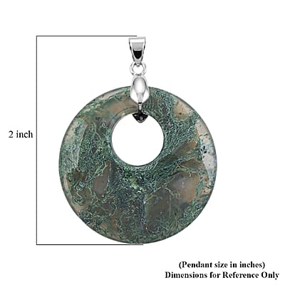 Moss Agate 52.35 ctw Donut Pendant in Silvertone with Stainless Steel Necklace (20 Inches)
