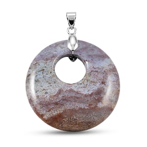 Indian Agate 52.35 ctw Donut Pendant in Silvertone with Stainless Steel Necklace (20 Inches)