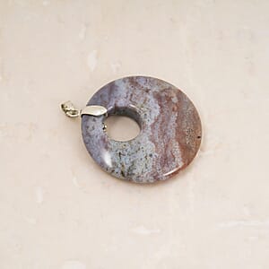 Indian Agate 52.35 ctw Donut Pendant in Silvertone with Stainless Steel Necklace (20 Inches)