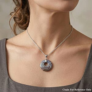 Indian Agate 52.35 ctw Donut Pendant in Silvertone with Stainless Steel Necklace (20 Inches)