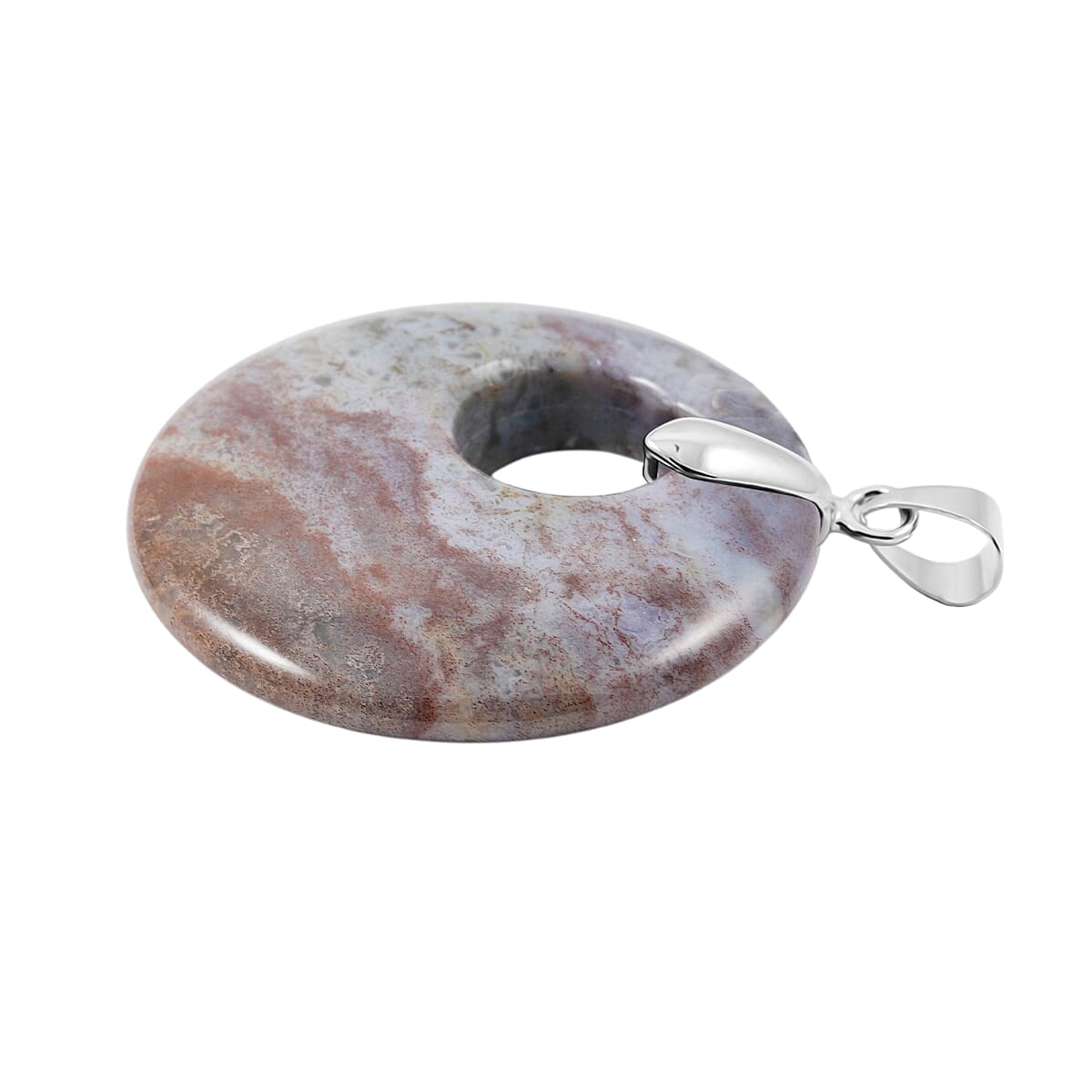 Indian Agate 52.35 ctw Donut Pendant in Silvertone with Stainless Steel Necklace (20 Inches) image number 3
