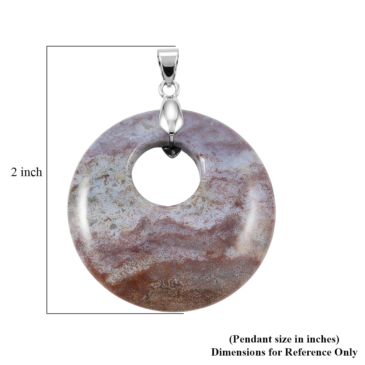 Indian Agate 52.35 ctw Donut Pendant in Silvertone with Stainless Steel Necklace (20 Inches) image number 4