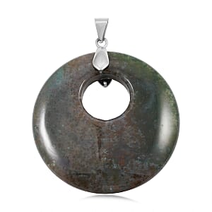 Fossil Coral Jasper 52.35 ctw Donut Pendant in Silvertone with Stainless Steel Necklace (20 Inches)