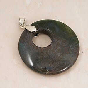 Fossil Coral Jasper 52.35 ctw Donut Pendant in Silvertone with Stainless Steel Necklace (20 Inches)