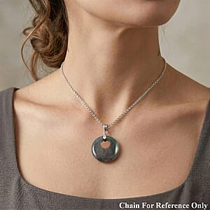 Fossil Coral Jasper 52.35 ctw Donut Pendant in Silvertone with Stainless Steel Necklace (20 Inches)