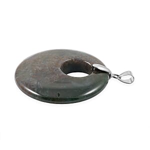 Fossil Coral Jasper 52.35 ctw Donut Pendant in Silvertone with Stainless Steel Necklace (20 Inches)