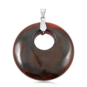 Carnelian Agate 52.35 ctw Donut Pendant in Silvertone with Stainless Steel Necklace (20 Inches)