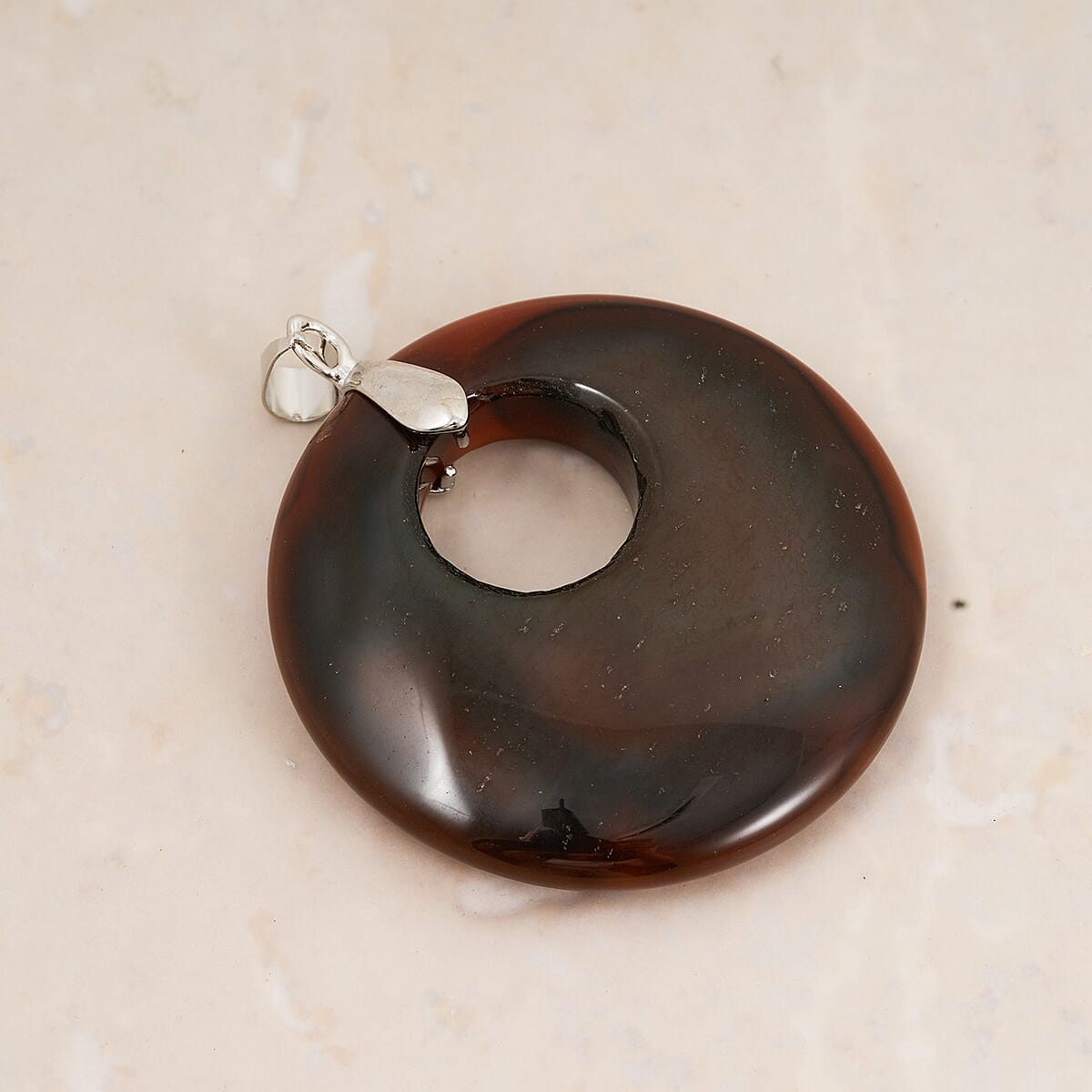 Carnelian Agate 52.35 ctw Donut Pendant in Silvertone with Stainless Steel Necklace (20 Inches) image number 1