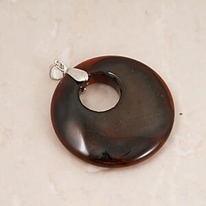 Carnelian Agate 52.35 ctw Donut Pendant in Silvertone with Stainless Steel Necklace (20 Inches)