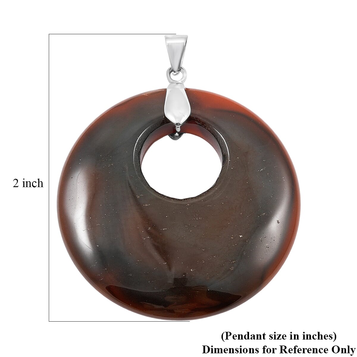 Carnelian Agate 52.35 ctw Donut Pendant in Silvertone with Stainless Steel Necklace (20 Inches) image number 4