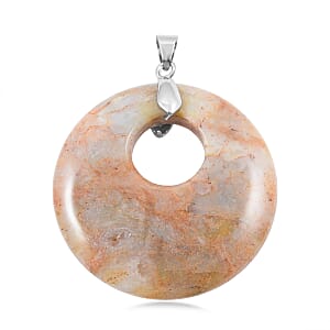 Picture Jasper 52.35 ctw Donut Pendant in Silvertone with Stainless Steel Necklace (20 Inches)