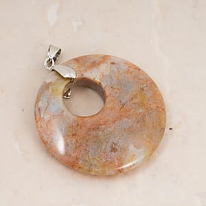 Picture Jasper 52.35 ctw Donut Pendant in Silvertone with Stainless Steel Necklace (20 Inches)