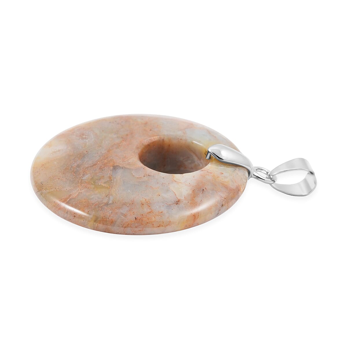 Picture Jasper 52.35 ctw Donut Pendant in Silvertone with Stainless Steel Necklace (20 Inches) image number 3