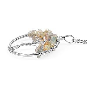 Malagasy Labradorite 5.25 ctw Tree of Life Pendant in Silvertone with Stainless Steel Necklace (20 Inches)