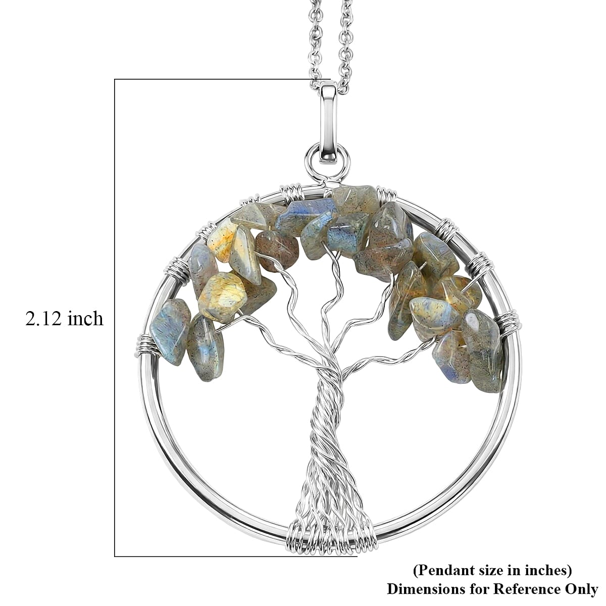 Malagasy Labradorite 5.25 ctw Tree of Life Pendant in Silvertone with Stainless Steel Necklace (20 Inches) image number 5