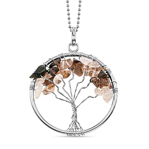 Clear Quartz 5.25 ctw Tree of Life Pendant in Silvertone with Stainless Steel Necklace (20 Inches)