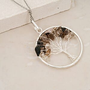 Clear Quartz 5.25 ctw Tree of Life Pendant in Silvertone with Stainless Steel Necklace (20 Inches)