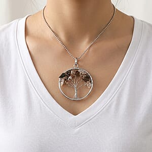 Clear Quartz 5.25 ctw Tree of Life Pendant in Silvertone with Stainless Steel Necklace (20 Inches)