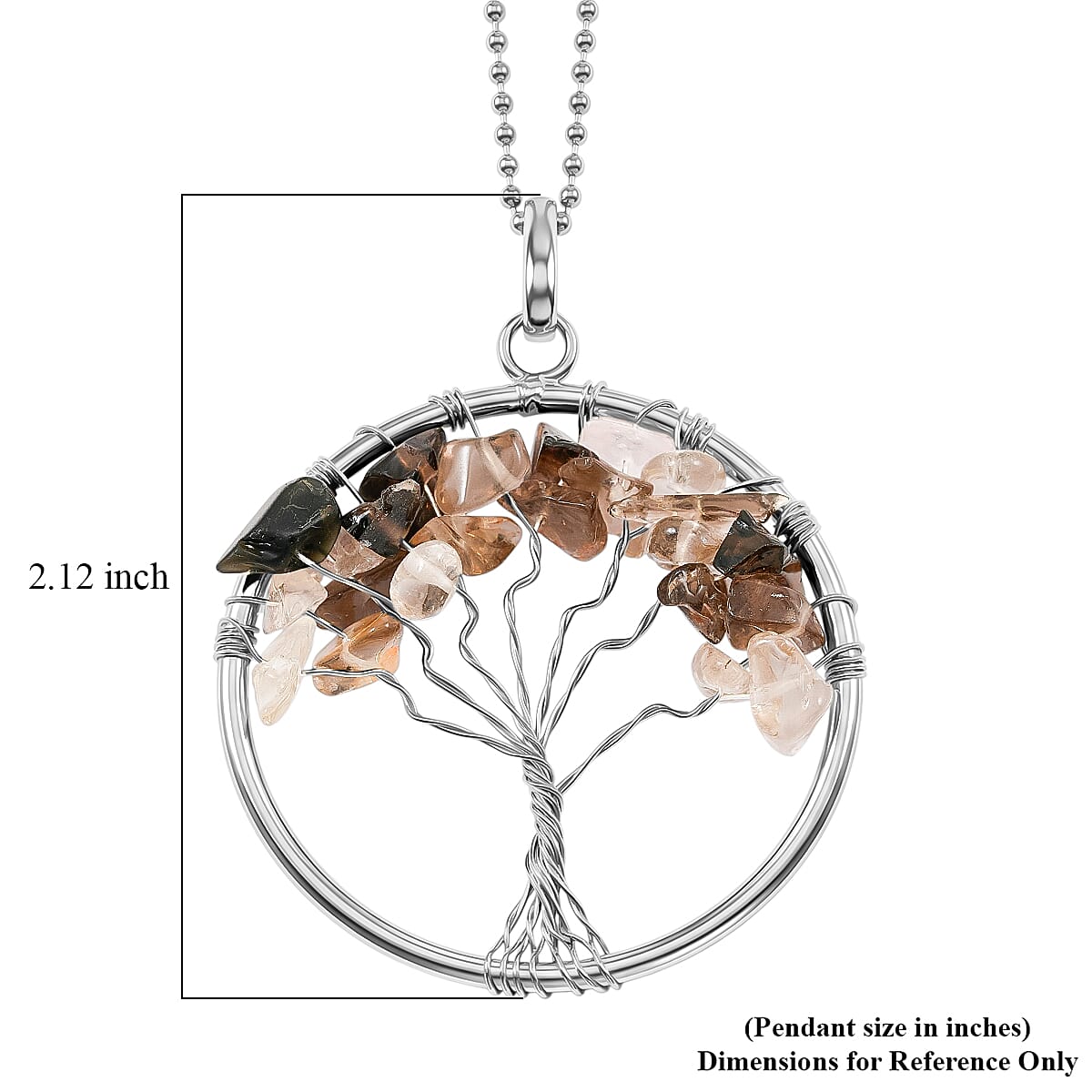 Clear Quartz 5.25 ctw Tree of Life Pendant in Silvertone with Stainless Steel Necklace (20 Inches) image number 5