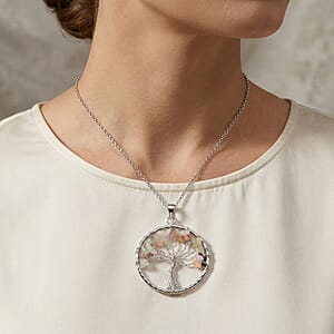 Multi Gemstone 5.25 ctw Tree of Life Pendant in Silvertone with Stainless Steel Necklace (20 Inches)