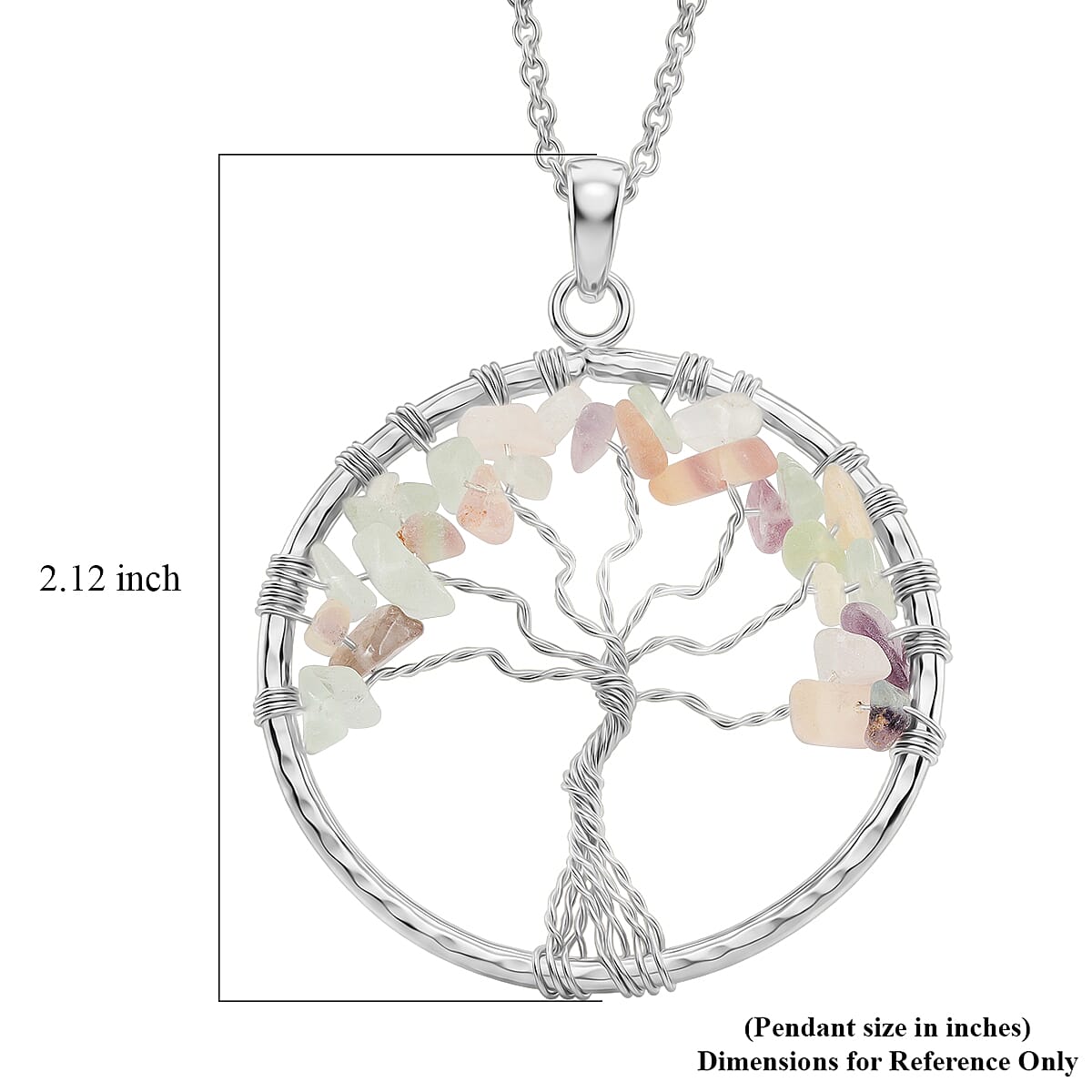 Multi Gemstone 5.25 ctw Tree of Life Pendant in Silvertone with Stainless Steel Necklace (20 Inches) image number 5