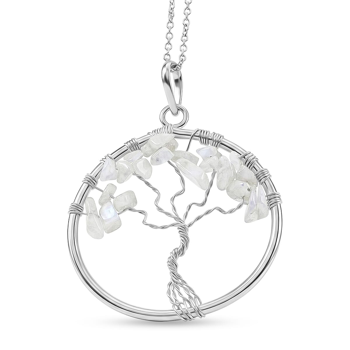 Howlite 5.25 ctw Tree of Life Pendant in Silvertone with Stainless Steel Necklace (20 Inches)
