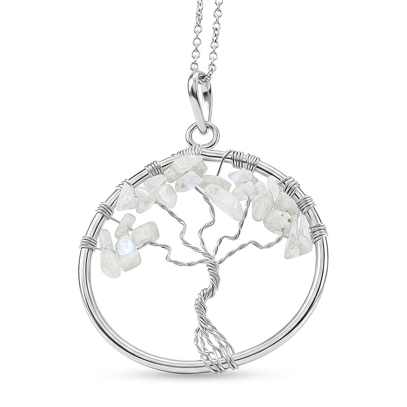 Howlite 5.25 ctw Tree of Life Pendant in Silvertone with Stainless Steel Necklace (20 Inches)