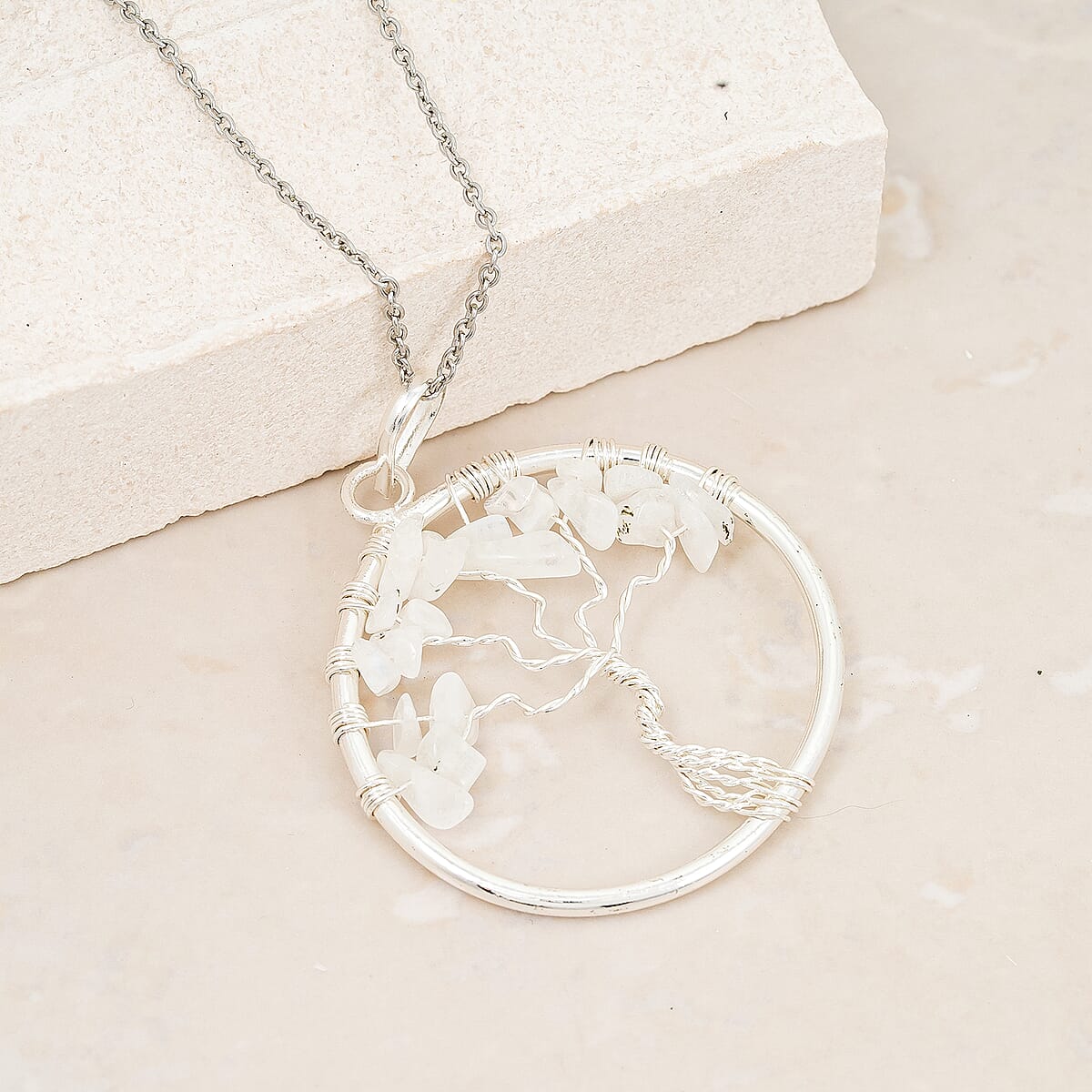 Howlite 5.25 ctw Tree of Life Pendant in Silvertone with Stainless Steel Necklace (20 Inches) image number 1