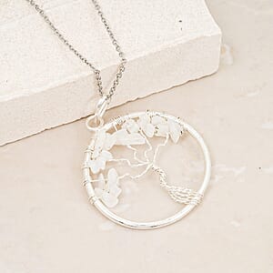 Howlite 5.25 ctw Tree of Life Pendant in Silvertone with Stainless Steel Necklace (20 Inches)